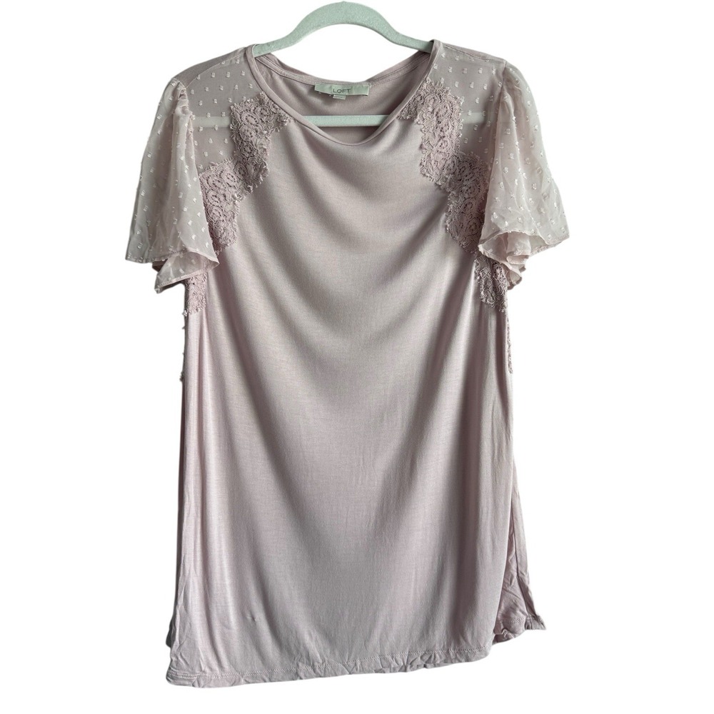LOFT Women's Large Maeve Mixed Media Blouse Crochet Lace Sleeved Shirt‎ Top